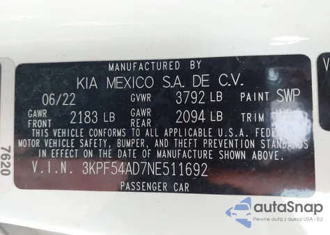 2022 Kia Forte Gt-Line from USA, damaged, VIN 3KPF54AD7NE511692